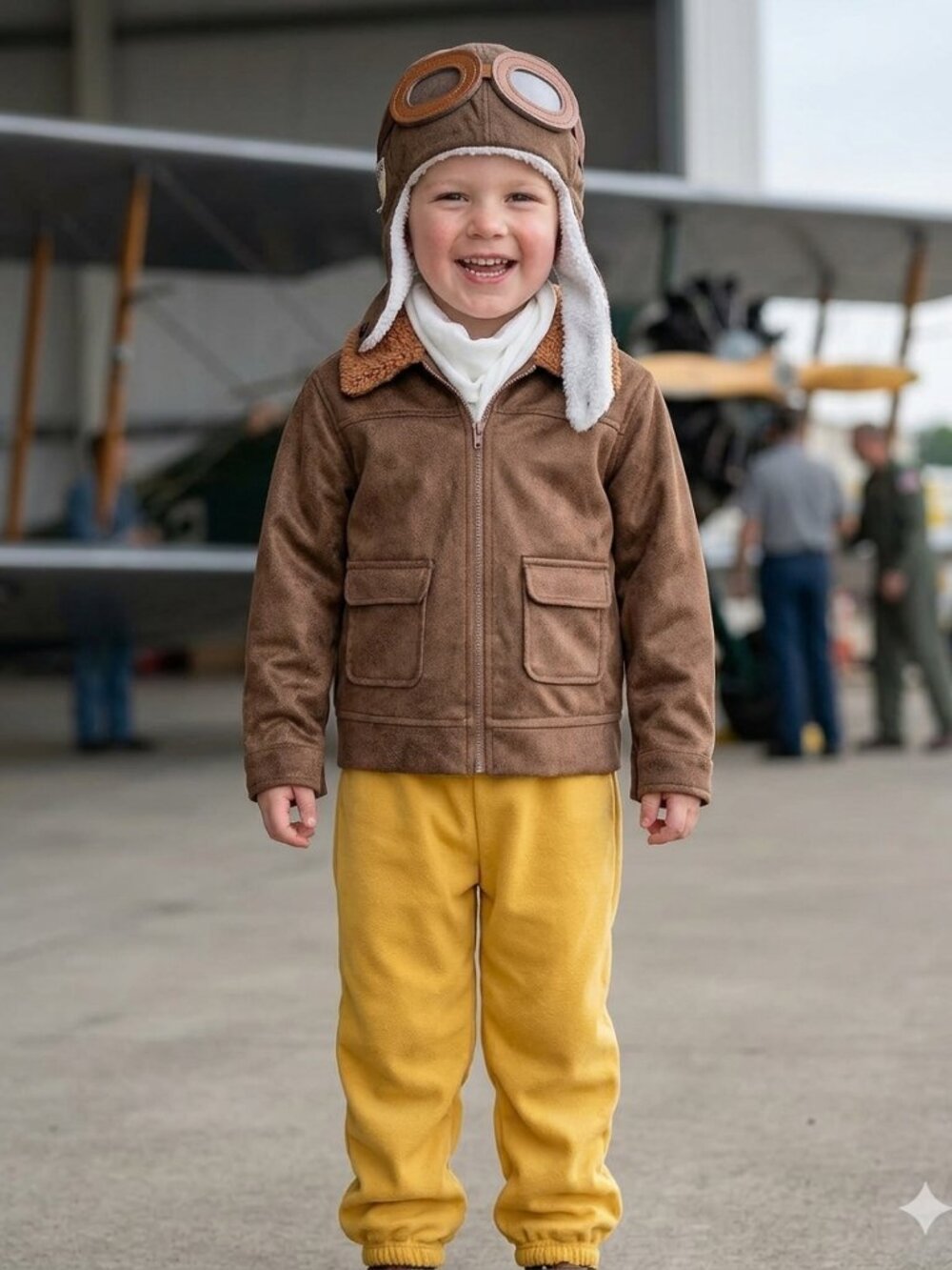 Kids Pilot Aviator Costume 4 Pcs, Girl Boy Party Cosplay 4T/5 Brown Yellow White
